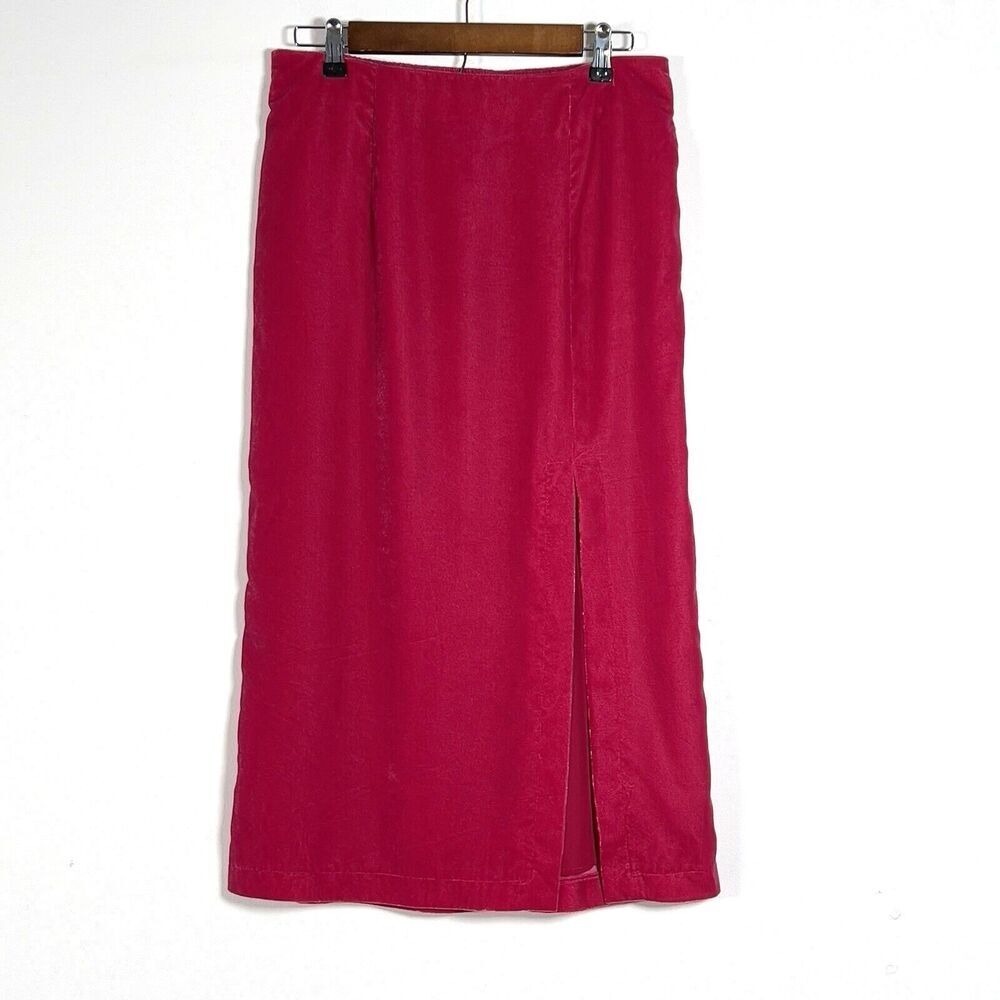 Rachel Zoe Velvet Midi Skirt Womens Size Medium Pink Front Slit Pull On NWT